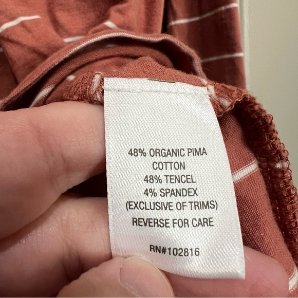 Garnet Hill XL Salmon White Stripe Long Sleeve Mock Neck Pima Cotton Shirt Y1 - Picture 4 of 4